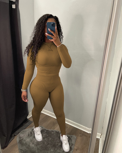 Spring Autumn and winter hot women's solid color thread long sleeve two-piece set AD070112