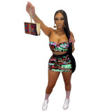 Women's printed breast - wrapped and backless 2 - piece skirt suit SZ805061
