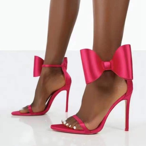 New sexy bow satin high heels and large size sandals for women