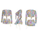 Fashion women's gauze see-through sexy Three-piece set Q21S88596