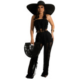 Fashion women's gauze see-through sexy two-piece set Q22L805364
