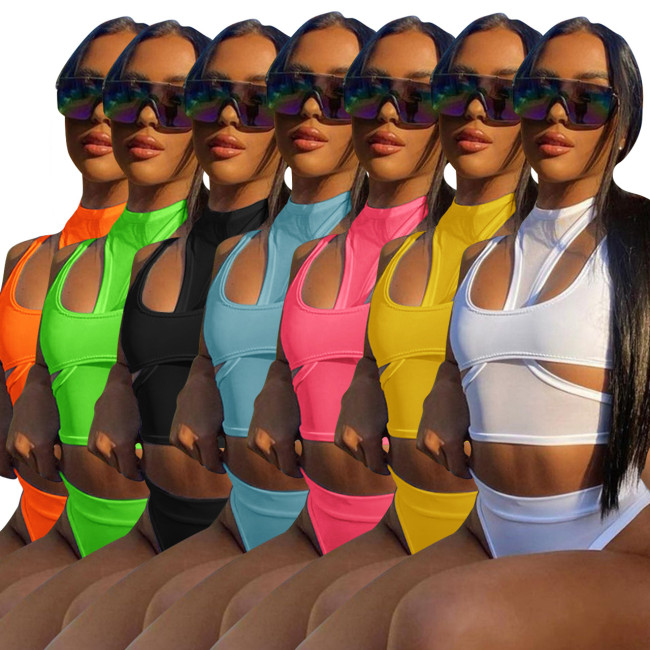 New fund sexy hollow out two sports vest + shorts two sets Q21S85566