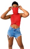 The new hot women's casual solid color tank top with mask T-shirt TS102233