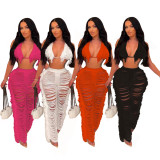 New sexy women's solid color knit hollow-out casual bikini beach pants See through sets TS1193104