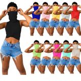 The new hot women's casual solid color tank top with mask T-shirt TS102233