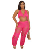 New sexy women's solid color knit hollow-out casual bikini beach pants See through sets TS1193104