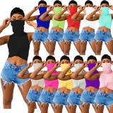 The new hot women's casual solid color tank top with mask T-shirt TS102233