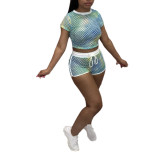 The new hot - selling women's casual printed short - sleeve shorts set Tracksuits TS111728