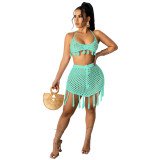 Hot selling women's knit grid bikini beach set of two pieces See through sets TS1139410