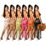 New sexy women's solid color knit hollow-out casual bikini dress See through sets TS116576
