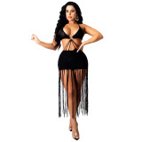 New sexy women's solid color knit hollow-out casual bikini dress See through sets TS116677