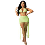New sexy women's solid color knit hollow-out casual bikini dress See through sets TS116677