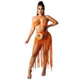 New sexy women's solid color knit hollow-out casual bikini dress See through sets TS116576