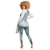 New fashion spring and autumn round collar printed slim jumpsuit Bodysuits SY9910718
