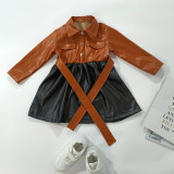 New children's fashion imitation leather dress D0004-202233