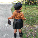 New children's fashion imitation leather dress D0004-202233