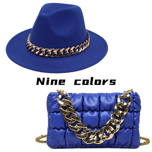 New felt top hat golden acrylic chain hat fashion bag set LM016576