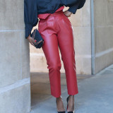 New women high waist fashion sexy leather pants casual pants D198109