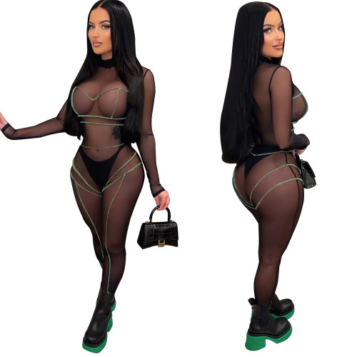 New sexy mesh jumpsuits for spring See through sets LD8202233