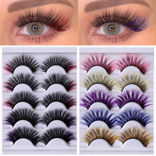 Color 5 pairs of false lashes with multi-layer thick imitation mink lashes