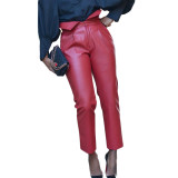 New women high waist fashion sexy leather pants casual pants D198109