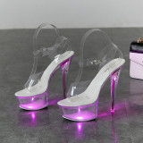 Sexy super high heels luminous high heels transparent model shoes wedding shoes Fashion Slides
