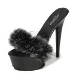 New rabbit hair high heels summer ultra high heels slippers 866172-10