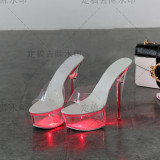 Sexy super high heels luminous high heels transparent model shoes wedding shoes Fashion Slides