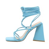 Ford new summer fashion foreign trade strap black blue orange big size square high heel sandals female thick heels