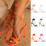 The new summer foreign trade candy color square, the lace is taking a high heel sandals, women's Heles take photos