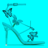 New Amazon Large Code Square Crystal Transparent and High Head and Butterfly Sneews Female HEELS Foreign Trade Wholesale