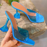 Manufacturers transparent crystal heel  for women's summer new fashion wine glass with square heel fashion heels