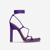 summer new black and white purple 10cm high heels thick heel straps large size women's heels European and American fashion sandals