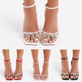New large size heels high heels female stuff with leather buckle shoes bridesmaid butterfly jewels