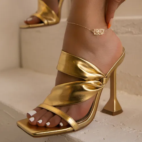 Summer new Heels large size women's mouth high heel sandal slippers female thin with gold shuary foreign trade woman