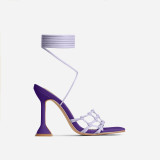 Summer new 2022 black apricot purple blue 9cm stiletto fashion sandals woven straps large size women's heels