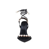 New black gold blueprude 11cm fine with pointed high heel sandals fish mouth summer pearl rivet straps Heles