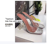 Manufacturers transparent crystal heel  for women's summer new fashion wine glass with square heel fashion heels