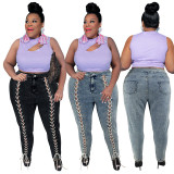 Plus Size Women's Clothing Fall New Corners Wearing Rope Hand Wipe Jeans New Products