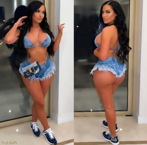 women's fashion one set jeans bra with shorts