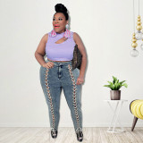 Plus Size Women's Clothing Fall New Corners Wearing Rope Hand Wipe Jeans New Products