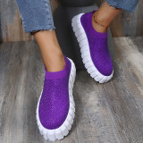 large size thick bottom rhinestone solid color mesh casual single shoes sneakers