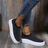 large size thick bottom rhinestone solid color mesh casual single shoes sneakers