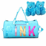 Cheap price outdoor sport bags for men fashion travel duffel bag girls pink gym bag and cute teddy bear slipper set