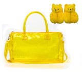 Pink duffle bag with Teddy bear slippers PVC bag transparent women slides and handbag set jelly black packing bags