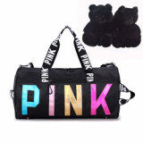 Cheap price outdoor sport bags for men fashion travel duffel bag girls pink gym bag and cute teddy bear slipper set