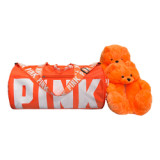 Brand Designer Pink Duffel Bag With Teddy Bear Slippers Matching Set 2022 Hot Sales Winter Plush Shoes With Bag Set For Women