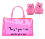 Pink duffle bag with Teddy bear slippers PVC bag transparent women slides and handbag set jelly black packing bags
