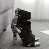 101304 woman shoes European and American snakeskin matching Roman High Heel Sandals scarpe donna stiletto