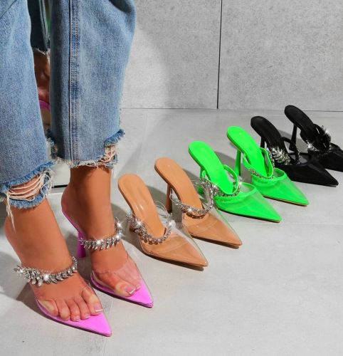 101993 woman shoes New candy-colored luxury rhinestones with pointed heels and flip-flops